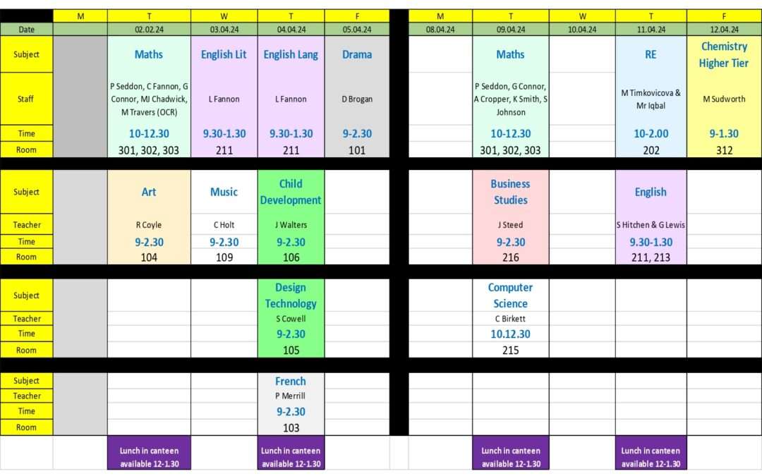 Year 11 Revision Timetable